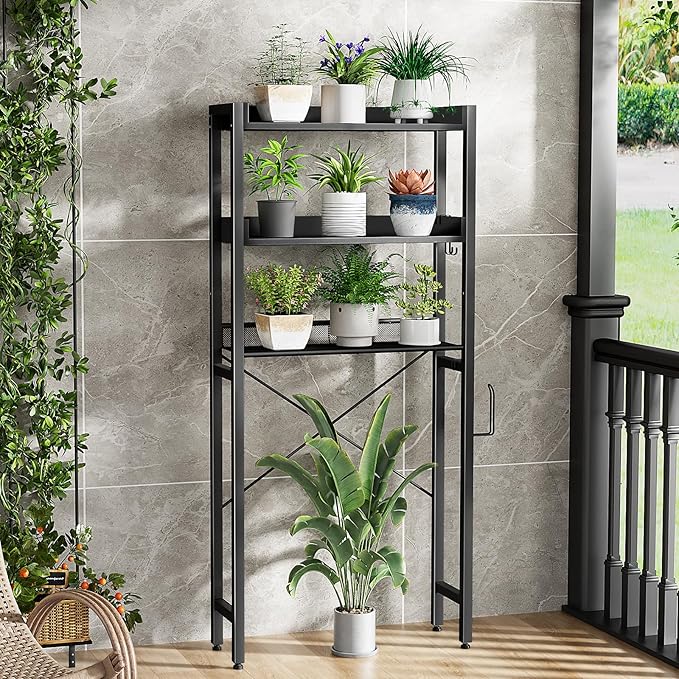 Housolution Over The Toilet Storage with 2 Drawers, 3 Tier Over Toilet Bathroom Organizer with Height Adjustable Shelves and Hooks, Space Saver Above Toilet for Bathroom/Restroom/Laundry, Black
