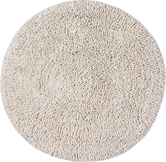 Home Weavers Fantasia Bath Rug 100% Cotton Bathroom Rugs Set, Bathroom Décor, Washable Rug, Extra Soft and Absorbent Bath Rug, Kitchen Mat, Bath Mat Set, Bath Floor Mat Non Slip, 30" Round, Ivory