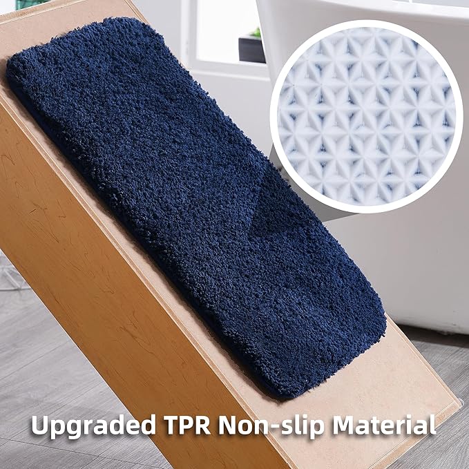 3 Pieces Luxury Bathroom Rug Set with U-Shaped Toilet Rug, Non-Slip Rubber Bottom, Thick Microfiber Fluffy Plush, Water absorption, Quick Dry, Ultra Soft, Bath Mats for Bathroom, Tub(Navy Blue)