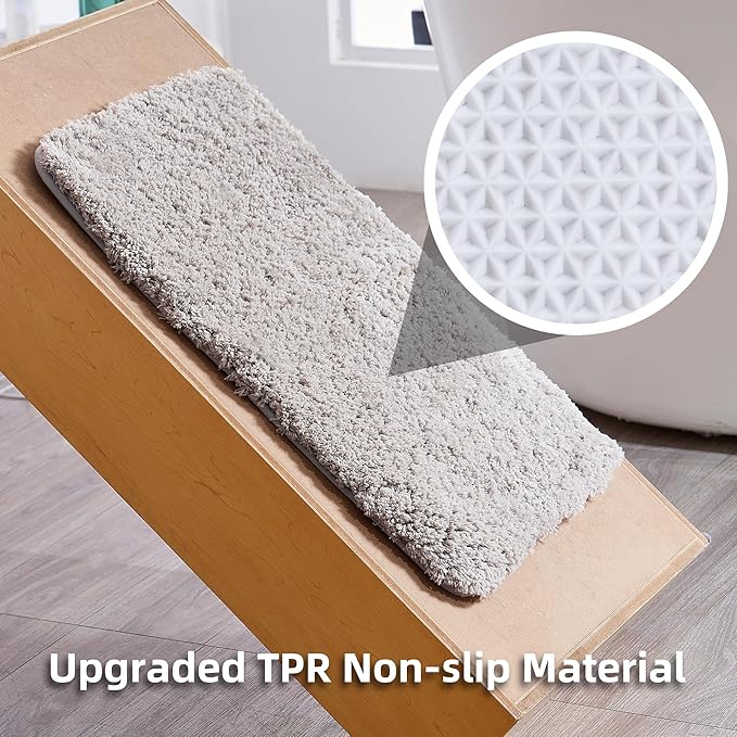 3 Pieces Luxury Bathroom Rug Set with U-Shaped Toilet Rug, Non-Slip Rubber Bottom, Thick Microfiber Fluffy Plush, Water absorption, Quick Dry, Ultra Soft, Bath Mats for Bathroom, Tub(Light Grey)
