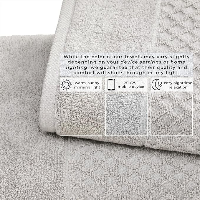 Great Bay Home Hand Towels - 100% Cotton 6 Pack 26x16 Hand Towel Set - Absorbent, Durable, Quick-Dry Towels for Bathroom (Light Gray)