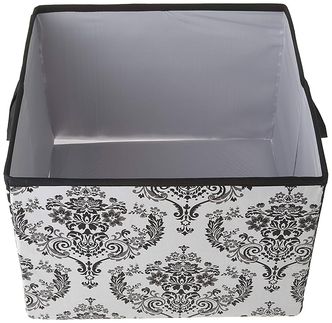 Bacati - Large Storage Tote Classic Damask Black/Grey/White Neutral 14 x 14 x 10 inches