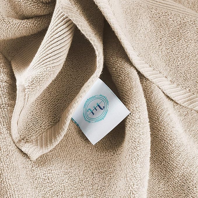 Hearth & Harbor Bath Towels for Bathroom - 100% Ring Spun Cotton Luxury Bathroom Towels - Ultra Soft & Highly Absorbent, Bath Towels Set of 6 - Beige Cream