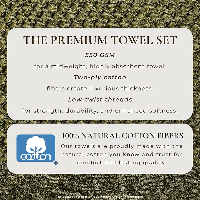 Great Bay Home Bath Towels - 100% Cotton 4 Pack 54x27 Bath Towel Set - Absorbent, Durable, Quick-Dry Towels for Bathroom (Olive)