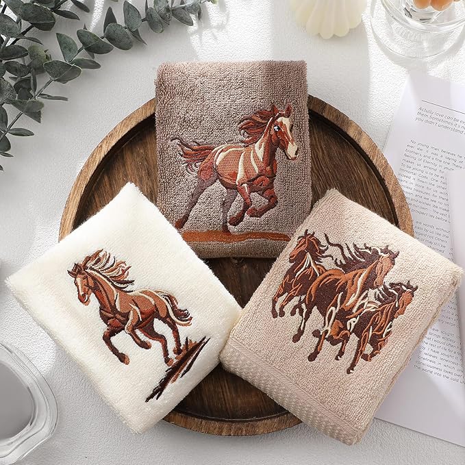 3 Pcs Western Horse Hand Towels Set for Bathroom 100% Cotton Embroidered Decorative Equestrian Horse Themed Gifts Farmhouse Towels for Bathroom Kitchen Decor 13. 3 x 29. 5''