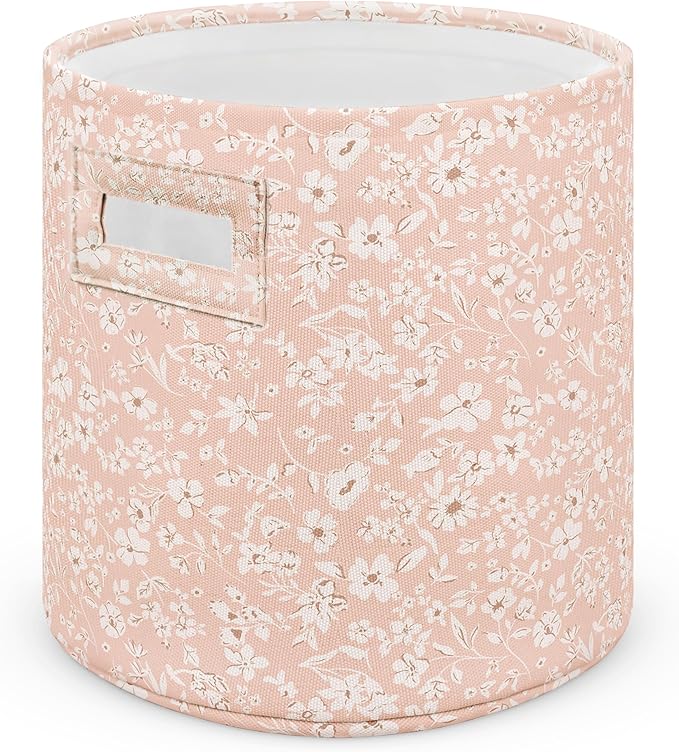 Sorrel + Fern Nursery Storage Basket (Fleurette), Soft Collapsible Fabric Toy Bin, Floral-Inspired Organizer for Playroom or Nursery, Gender-Neutral Decor, 13 × 13 Inches