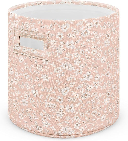 Sorrel + Fern Nursery Storage Basket (Fleurette), Soft Collapsible Fabric Toy Bin, Floral-Inspired Organizer for Playroom or Nursery, Gender-Neutral Decor, 13 × 13 Inches