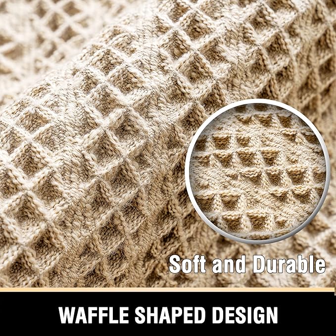 H.VERSAILTEX Waffle Bath Mat Super Absorbent Boho Bath Mat Non Slip Bath Rugs for Bathroom Floor Machine Washable Dry Fast Bathroom Rugs with Tassels (17 x 24 Plus 17 x 24 Inches, Sand)