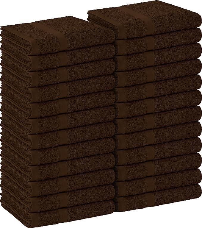 Utopia Towels, Salon Towel, Pack of 24, Not Bleach Proof, 16 by 27 Inches, Highly Absorbent Cotton Towels for Hand, Gym, Beauty, Spa, and Home Hair Care, Dark Brown