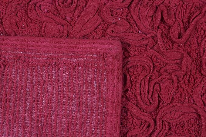 Home Weavers Bell Flower Toilet Lid Cover – 18"x18", 100% Cotton Tufted, Soft & Absorbent, Non-Slip, Machine Washable Bathroom Seat Cover, Red