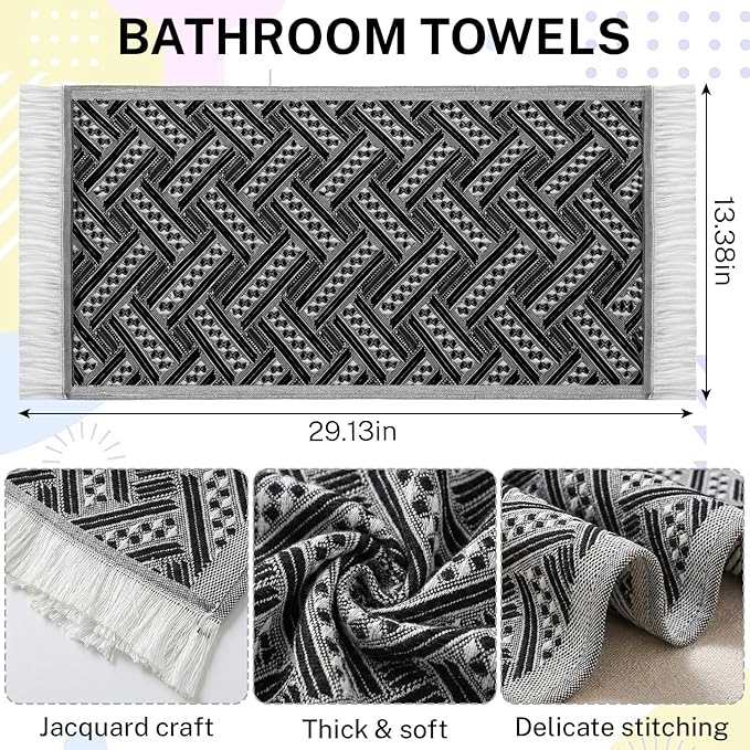 4-Pack Cotton Bathroom Hand Towels – Boho Hand Towel Set with Luxury Jacquard Weave & Fringe Decor, 13"x29"Absorbent Soft Face Set for Kitchen, Bathroom, Guest Tea Gift, Hotel, Farmhouse (Brown,White)