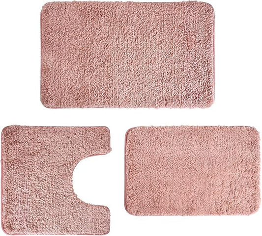 3 Pieces Luxury Bathroom Rug Set with U-Shaped Toilet Rug, Non-Slip Rubber Bottom, Thick Microfiber Fluffy Plush, Water Absorption, Quick Dry, Ultra Soft, Bath Mats for Bathroom, Tub(Coral)