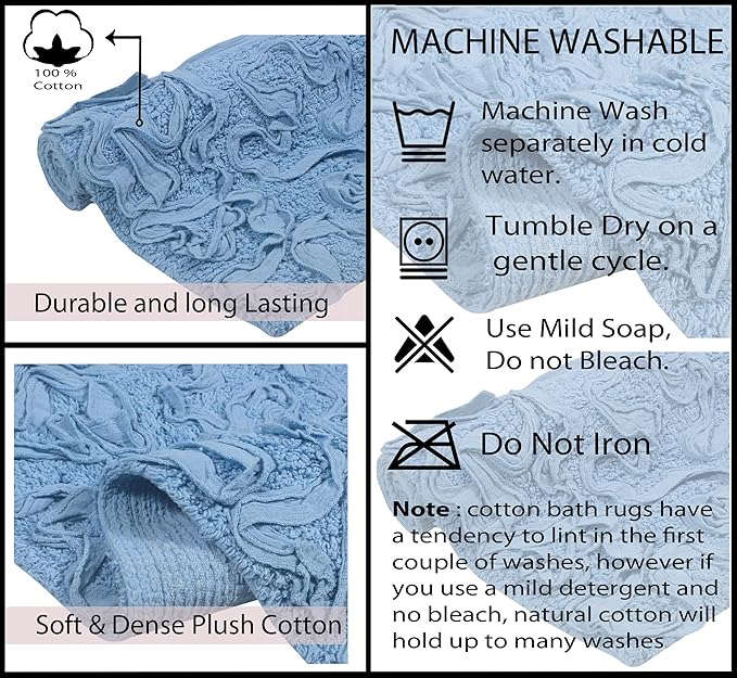 Home Weavers Bell Flower Collection 100% Cotton Tufted Bath Rugs, Extra Soft and Absorbent Bath Rugs, Non-Slip Bath Mats, Machine Washable, Bath Mats for Bathroom Floor, 21"x54" Runner, Sky Blue