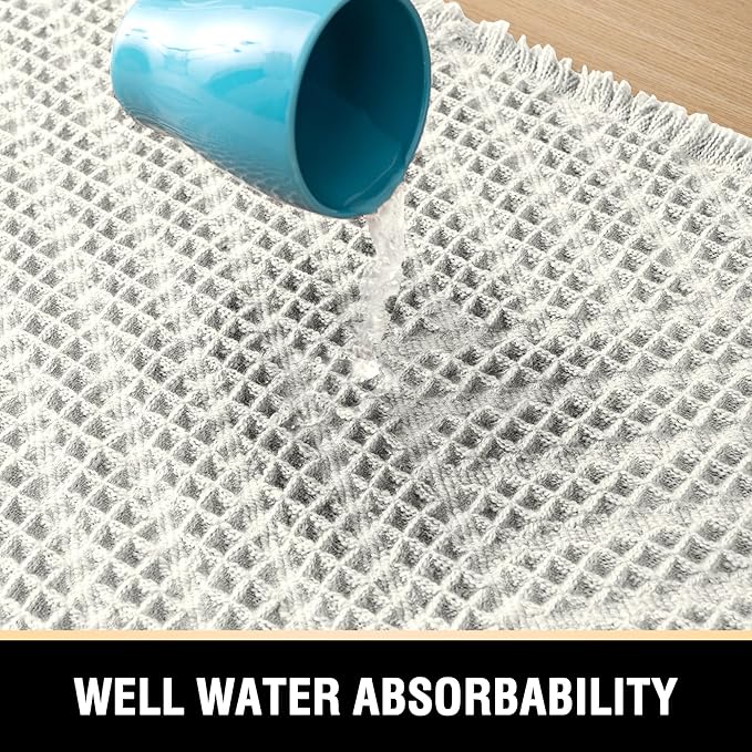 H.VERSAILTEX Waffle Bath Mat Super Absorbent Boho Bath Mat Non Slip Bath Rugs for Bathroom Floor Machine Washable Dry Fast Bathroom Rugs with Tassels (20 x 32 Plus 17 x 24 Inches, Ivory White)
