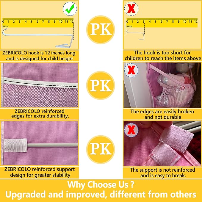 over the door stuffed animal storage, with Extra Long Hooks- Large Capacity Organizer Fits 50+ stuffed animal, Over the Door or Corner Teddy Bear Storage for Stuffy Organization, Pink
