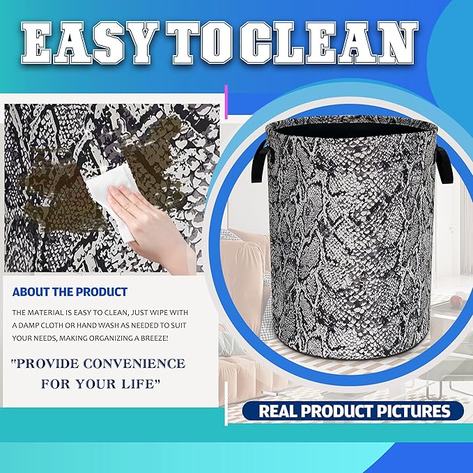 Snake Skin Print Pattern Laundry Basket Oxford Cloth Animal Laundry Hamper With Handle Foldable Portable Clothes Storage Basket 18.9 X 16.5 In Storage Bag For Laundry Room/Bathroom/Bedroom/Dormitories