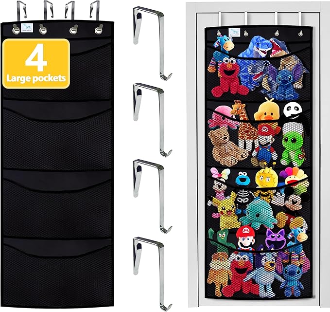 stuffed animal storage,The solution you have been looking for,stuff animal organizer,Holds a lot,toy storage,Way better than the ceiling hammocks,over the door,stuffy storage,Black