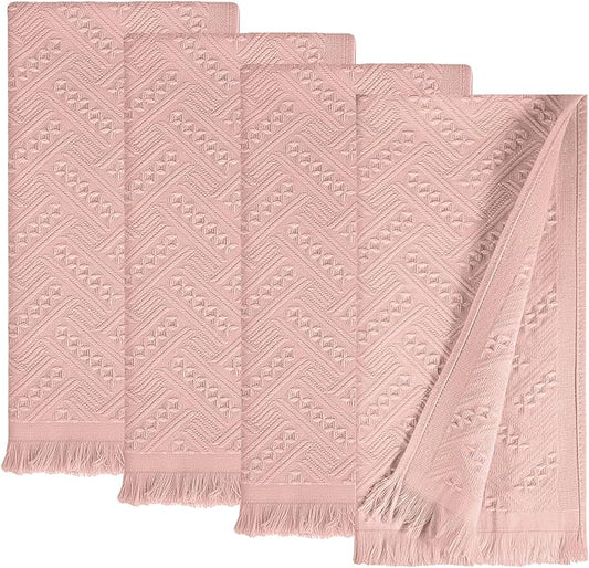 4-Pack Pink Luxury Decorative Bathroom Hand Towels – 13"x29.1" Boho Bath Hand Towels Set with Jacquard Weave & Fringe, Cotton Absorbent Soft Face Towels for Kitchen/Bathroom/Farmhouse