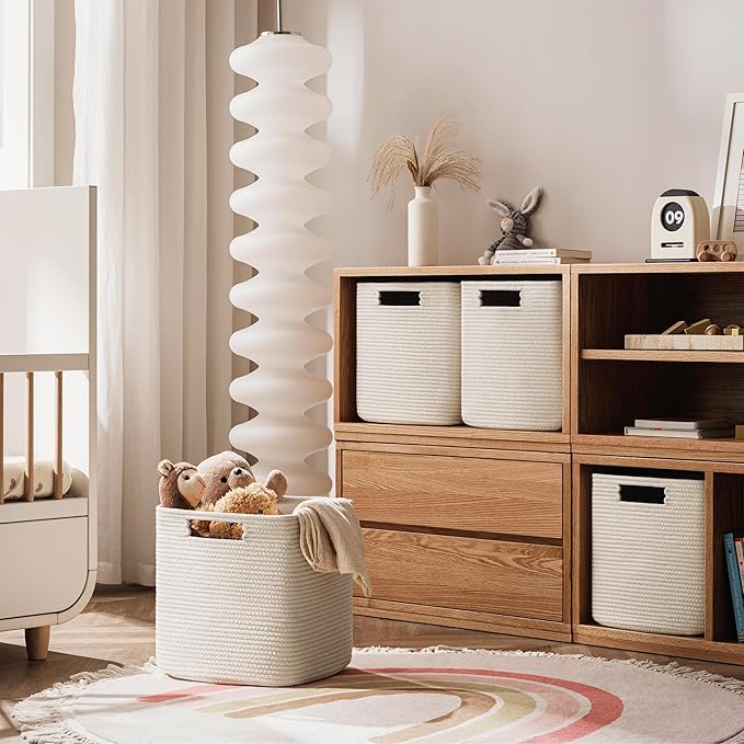 UBBCARE Set of 2 Kallax Storage Cubes-13 ×15 ×13 Inch, Cotton Rope Basket for Shelves, Toys, Book, Cube Storage Bin with Handles, Woven Storage Basket for Organizing, Beige