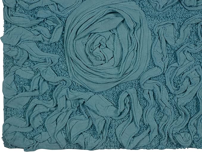 Home Weavers Bell Flower Collection 100% Cotton Tufted Bath Rugs, Extra Soft and Absorbent Bath Rugs, Non-Slip Bath Mats, Machine Washable, Bath Mats for Bathroom Floor and Tub, 20"x20" Contour, Blue
