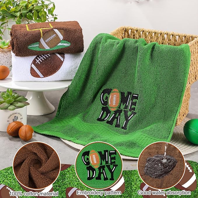 3 Pcs Football Hand Towels for Bathroom Embroidered Bathroom Towels Farmhouse Decorative 13.78 x 29.53 Inch Absorbent Soft Cotton for Kitchen Dish Fast Drying Decor