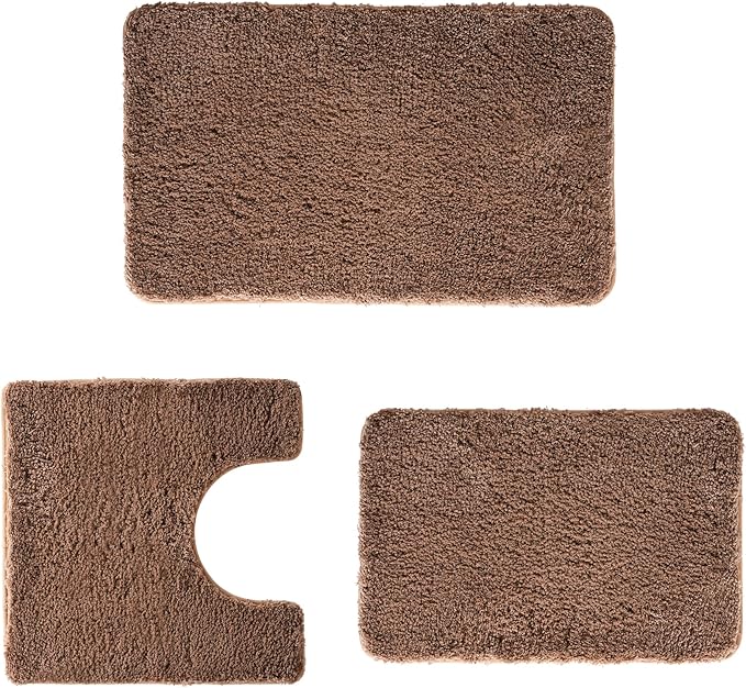 3 Pieces Luxury Bathroom Rug Set with U-Shaped Toilet Rug, Non-Slip Rubber Bottom, Thick Microfiber Fluffy Plush, Water absorption, Quick Dry, Ultra Soft, Bath Mats for Bathroom, Tub(Champagne)