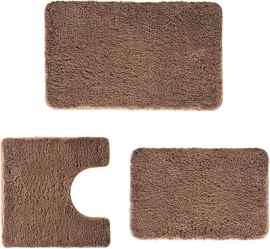 3 Pieces Luxury Bathroom Rug Set with U-Shaped Toilet Rug, Non-Slip Rubber Bottom, Thick Microfiber Fluffy Plush, Water absorption, Quick Dry, Ultra Soft, Bath Mats for Bathroom, Tub(Champagne)