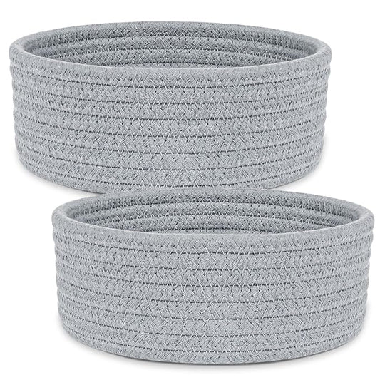 ABenkle 2 Pack Small Baskets, Cotton Rope Woven Basket, Cute Mini Tiny Storage Baskets, Decorative Boho Basket for Nursery Living Room Bedroom Shelf, Empty Gift Basket - Grey