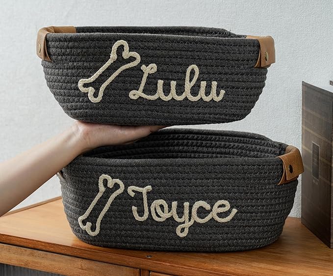JUPPE Custom Pet Dog Gift Basket with Personalized Name, Cat or Dog Toys and Storage Organizer Customize Pet Cotton Rope Basket Gifts (Pet style)