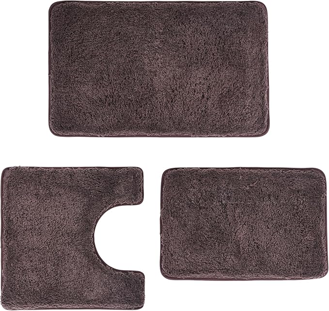 3 Pieces Luxury Bathroom Rug Set with U-Shaped Toilet Rug, Non-Slip Rubber Bottom, Thick Microfiber Fluffy Plush, Water absorption, Quick Dry, Ultra Soft, Bath Mats for Bathroom, Tub(Chocolate)