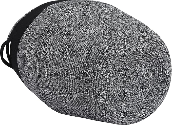 26" x 20" Handcrafted Tall Cotton Rope Basket with Lid, Stylish Flagon Shape with Cover, Clothes Hamper with Top, for Bedroom and Living Room, Black in Black Light Grey Mix