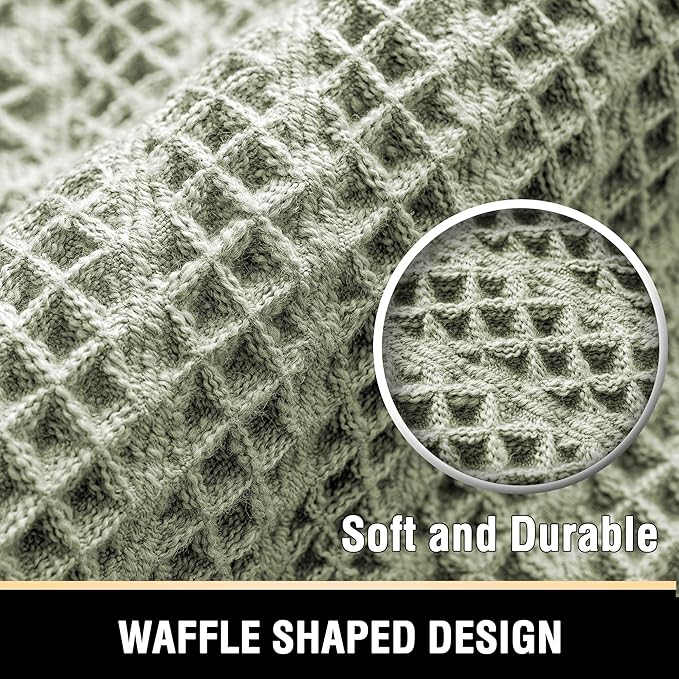 H.VERSAILTEX Waffle Bath Mat Super Absorbent Boho Bath Mat Non Slip Bath Rugs for Bathroom Floor Machine Washable Dry Fast Bathroom Rugs with Tassels (47 x 17 Plus 17 x 24 Inches, Sage)
