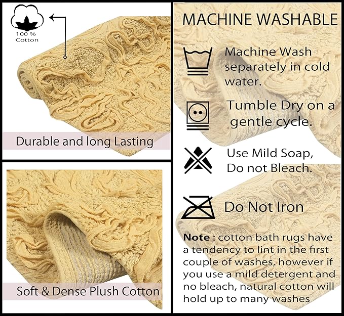 Home Weavers Bell Flower Collection 100% Cotton Tufted Bath Rugs, Extra Soft and Absorbent Bath Rugs, Non-Slip Bath Mats, Machine Washable, Bath Mats for Bathroom Floor, 21"x34" Rectangle, Yellow
