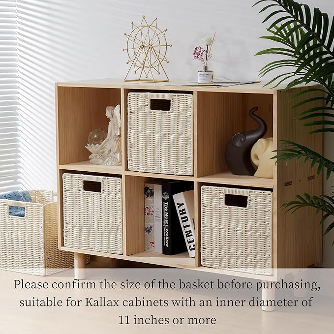 TAIMEI&G02 10.5 x 10.5 in Plastic Wicker Baskets for Cube Storage, Collapsible Square Wicker Storage Basket Set of 4, Rattan Storage Cube, Square Baskets for Shelves - lvory