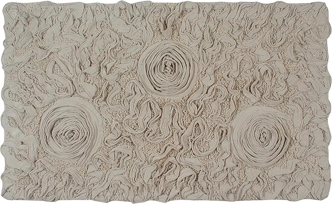 Home Weavers Bell Flower Collection 100% Cotton Tufted Bath Rugs, Extra Soft and Absorbent Bath Rugs, Non-Slip Bath Mats, Machine Washable, Bath Mats for Bathroom Floor, 21"x34" Rectangle, Linen