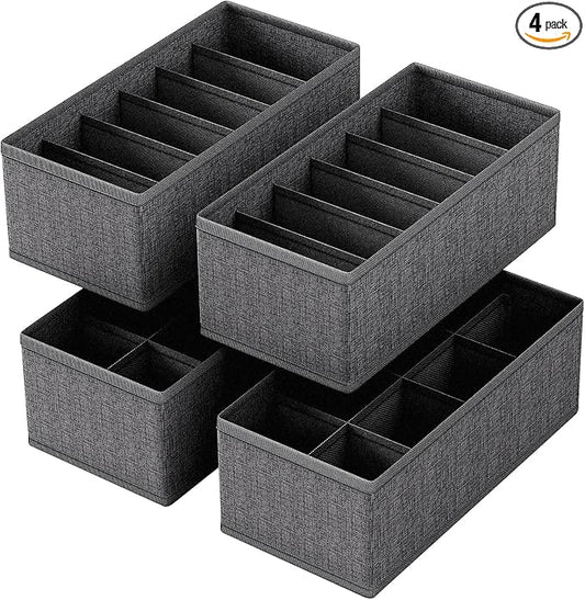 4 PACK Sock Underwear Drawer Organizer Dividers, Collapsible Cabinet Closet Storage Boxes for Clothes, Socks, Lingerie, Underwear, Tie, Belt,Bedroomedroom