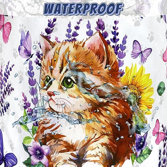 Cute Cats Laundry Basket Foldable Purple Flowers Butterfly Laundry Hamper With Handle Oxford Cloth Portable Clothes Storage Basket Animal Laundry Bag 18.9"x16.5" For Laundry Room/Bedroom/Bathrooms