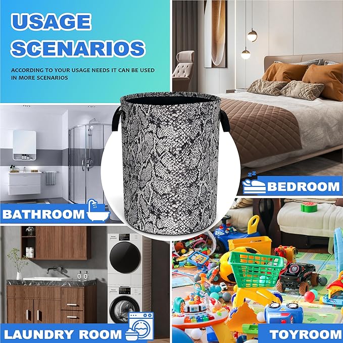 Snake Skin Print Pattern Laundry Basket Oxford Cloth Animal Laundry Hamper With Handle Foldable Portable Clothes Storage Basket 18.9 X 16.5 In Storage Bag For Laundry Room/Bathroom/Bedroom/Dormitories