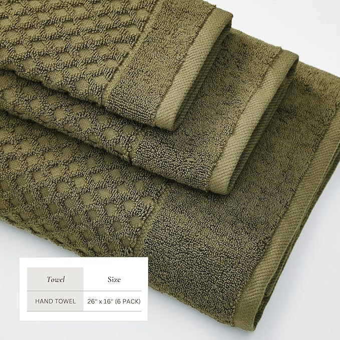 Great Bay Home Hand Towels - 100% Cotton 6 Pack 26x16 Hand Towel Set - Absorbent, Durable, Quick-Dry Towels for Bathroom (Olive)
