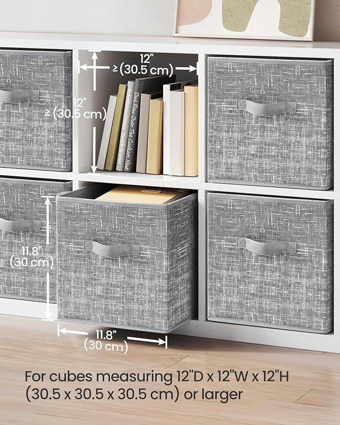 SONGMICS Storage Cubes, 13-Inch Non-Woven Fabric Bins with Double Handles, Set of 6, Closet Organizers for Shelves, Foldable, for Clothes, Cattail Gray UROB033G01
