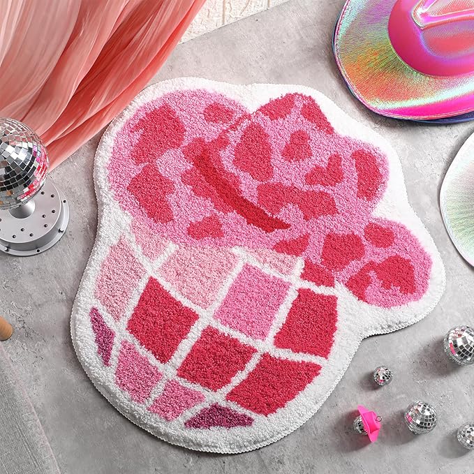 23.6 Inch Western Cowgirl Bathroom Rug Pink Let's Go Girls Disco Cowgirl Bath Mat Shower Mat Bathroom Decoration Non Slip Washable Bath Rug for Show