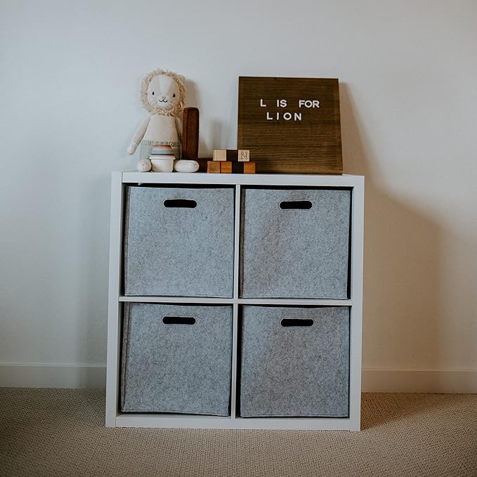 Parker Baby Felt Foldable Storage Cube - 13 Inch Nursery Cubby Bin for Cube Organizer, Closet Organizers and Storage Toy Bin, Rope Baskets Bins for Toy’s Storage - Gray