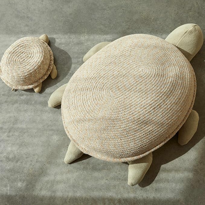 Lorena Canals Basket for Kids Baby Turtle. Olive Ivory Natural Size: 4" x 10" x 9"