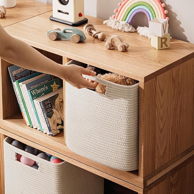 UBBCARE Set of 2 Kallax Storage Cubes-13 ×15 ×13 Inch, Cotton Rope Basket for Shelves, Toys, Book, Cube Storage Bin with Handles, Woven Storage Basket for Organizing, Beige
