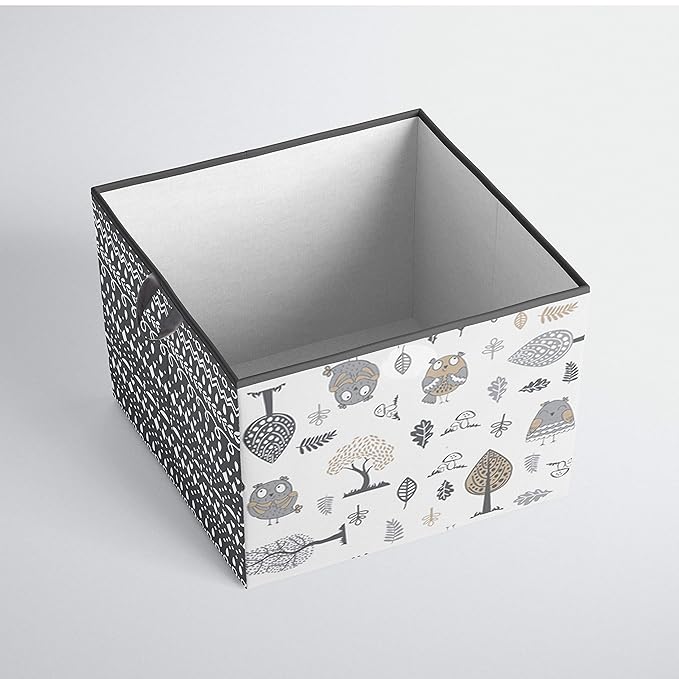 Bacati - Large Storage Tote Owls in the Woods Beige/Grey Neutral 14 X 14 X 10 inches
