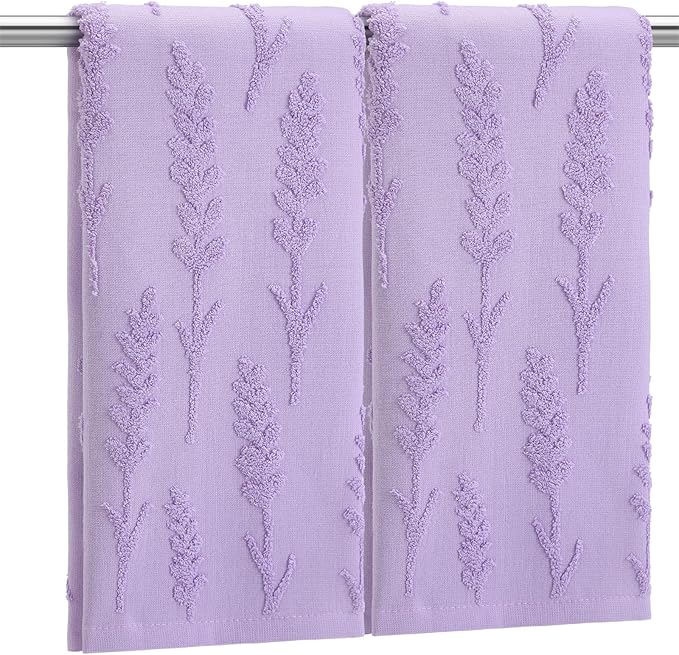 2 Pcs Lavender Hand Towels for Bathroom Purple Lavender 100% Cotton Jacquard Weave Bath Towel Set Soft Absorbent Dish Washcloth for Summer Women Bathroom Kitchen Gifts 13.8 x 29.5 Inch