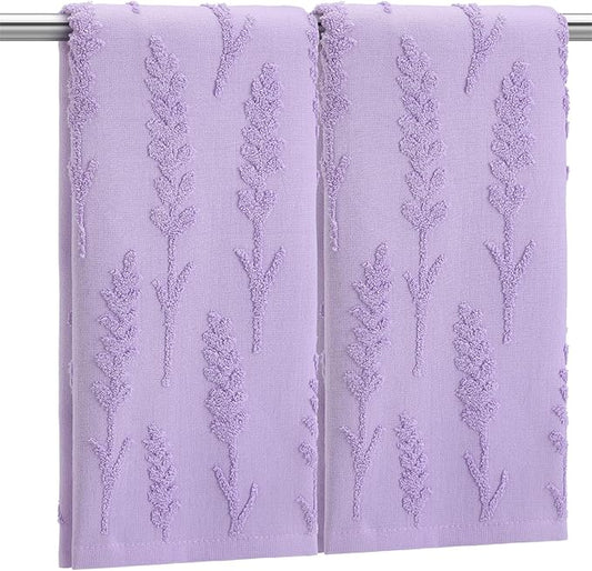 2 Pcs Lavender Hand Towels for Bathroom Purple Lavender 100% Cotton Jacquard Weave Bath Towel Set Soft Absorbent Dish Washcloth for Summer Women Bathroom Kitchen Gifts 13.8 x 29.5 Inch