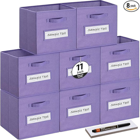 artsdi Fabric storage cubes (Set of 8) 11 Inch Cube Storage Bin, Cube storage with 8 Labels Window Cards & a Pen, Foldable cube organizer bins,11x11 Storage bin, Cubby Organizer Boxes, Purple