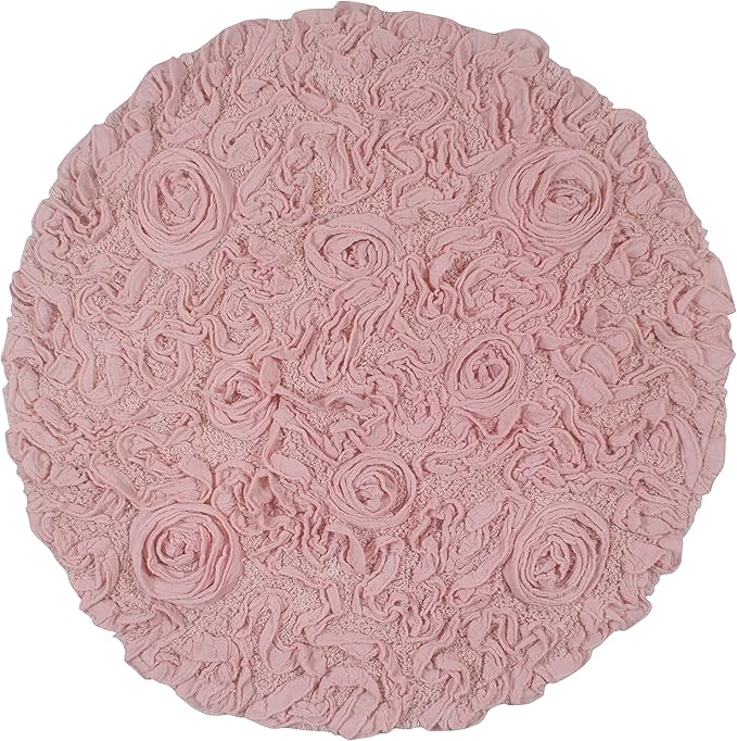 Home Weavers Bell Flower Collection 100% Cotton Tufted Bath Rugs, Extra Soft and Absorbent Bath Rugs, Non-Slip Bath Mats, Machine Washable, Bath Mats for Bathroom Floor and Tub, 30" Round, Pink