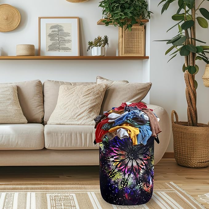 Personalize Mandala Laundry Basket Oxford Cloth Foldable Galaxy Laundry Hamper With Handle Portable Clothes Storage Organizer Basket 18.9x16.5 Inch Laundry Bag For Laundry Room/Bedroom/Dormitories